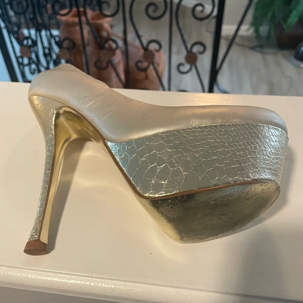 bebe Metallic Gold Platform Pumps - Nadine - Picture 10 of 11